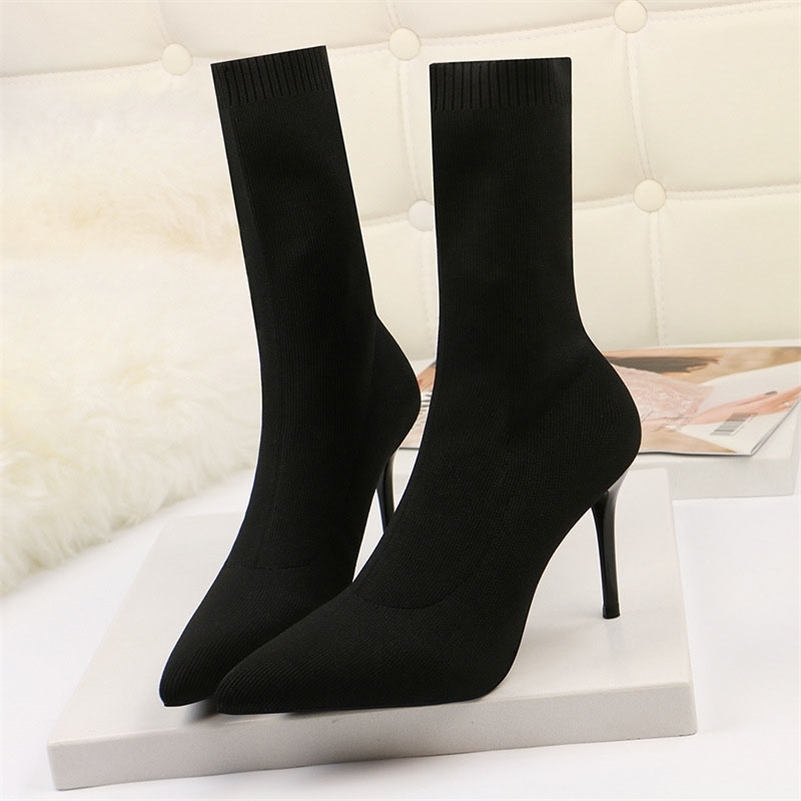 Skarpety Buty - Kolekcja Sexy Sock Buty Knitting Stretch Boots High Heels dla kobiet Moda Buty 211015