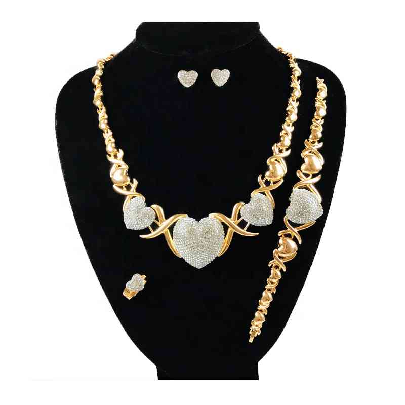 

Big Heart Shaped Selling African Jewelry Set 18K Gold Plated Rhinestone High Quality XOXO Necklace Sets For Women