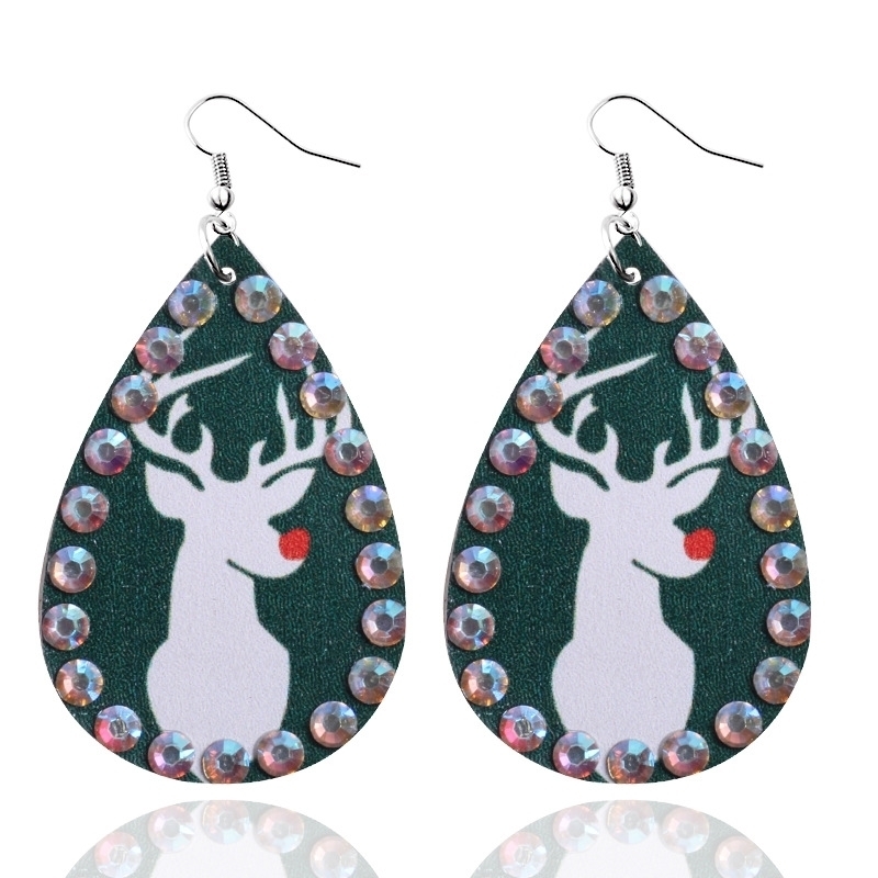 

Bohemian Diamond PU Leather Water Drop Dangle Earrings Women's Christmas Party Jewelry Holiday Gifts