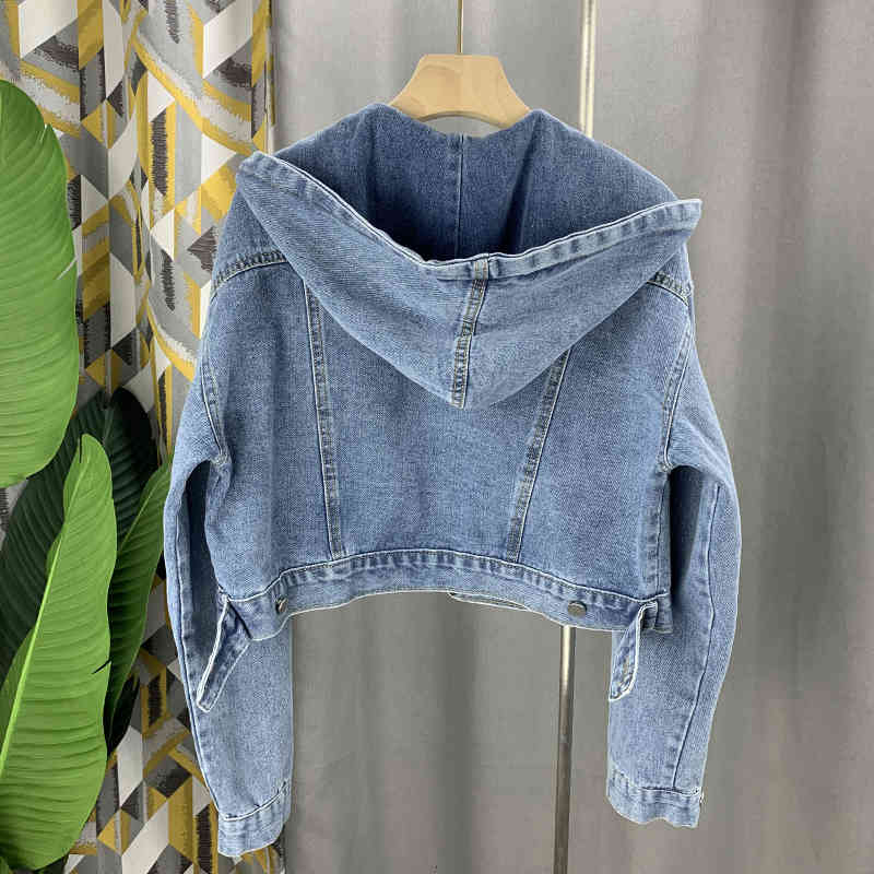 

women's jackets jean jackets loose string, jacket short jeans with hoodie pocket casual korean fashion spring fall 2f4c, Black;brown
