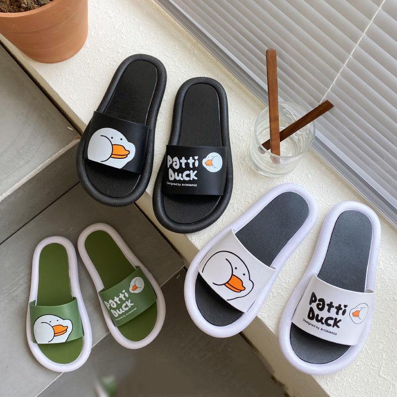 

Men And Women Slippers Cartoon Indoor Sleepers Duck Summer Flat Couple Non-Slip Beach Slides Home Floor Cute Shoes, Black
