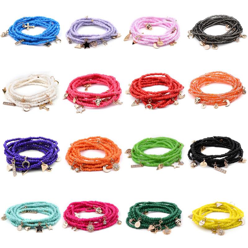 

Bangle 16 Colors Wholesale Items Jewelry Multi Layer Glass Handmade Beads Star Moon Love Pendants Women's Bracelet For Party Gift