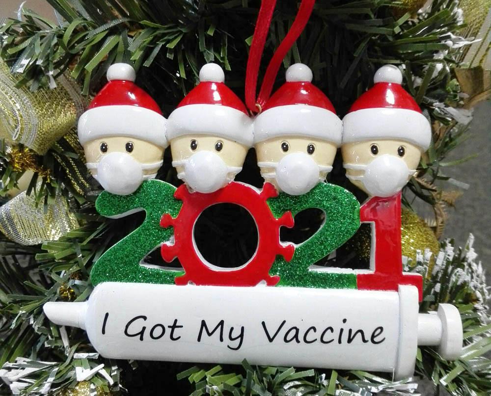 

2021 Christmas Decoration Quarantine Ornaments Family of 1-7 Heads DIY Tree Pendant Accessories with Rope Resin STOCK