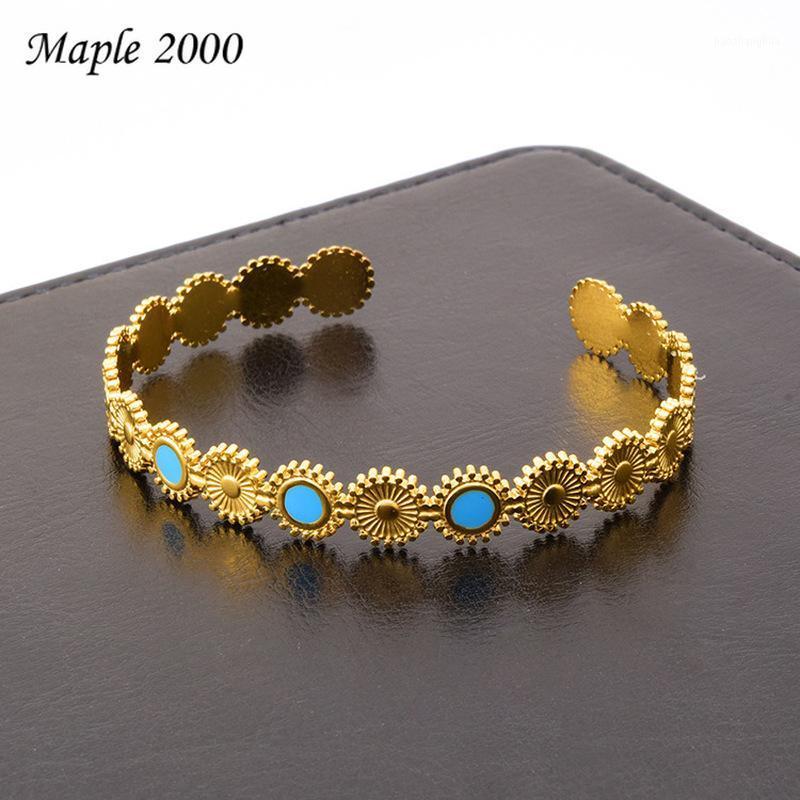 

Bangle Personality Sun Flower Blue Epoxy Titanium Steel Bracelet Open Adjustable Size Metal For Women Fashion Jewerly, Black