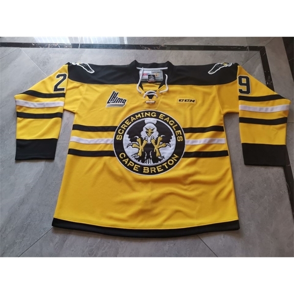 

001Custom Men Youth women Vintage CHL Cape Breton Screaming Eagles Alternate #29 Marc-Andre Fleury GOLD Hockey Jersey Size S-5XL, Gold women s-2xl