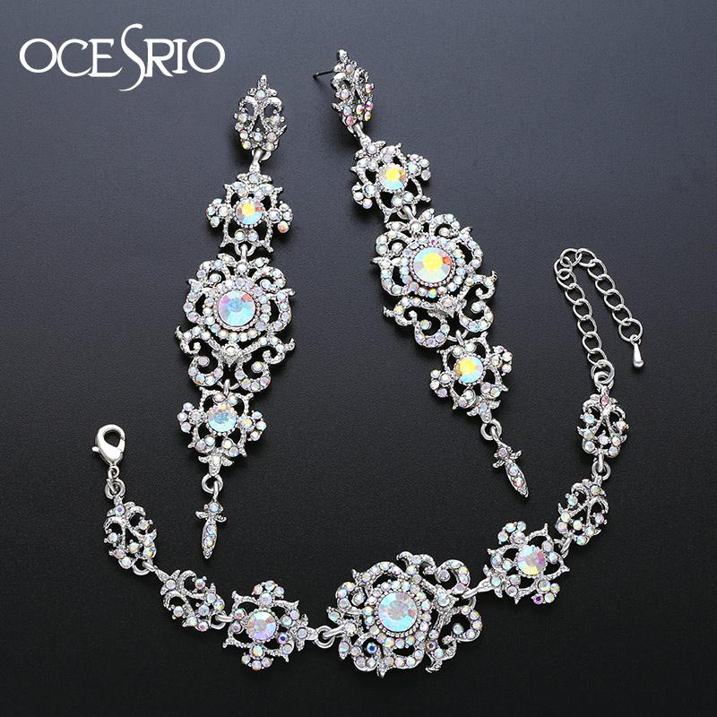 

Charm Bracelets OCESRIO 5 Colors Top Jewelry Silver Color Zirconia Earrings For Women Bridal Wedding Sets Of Brincos Brt-a51, Golden;silver