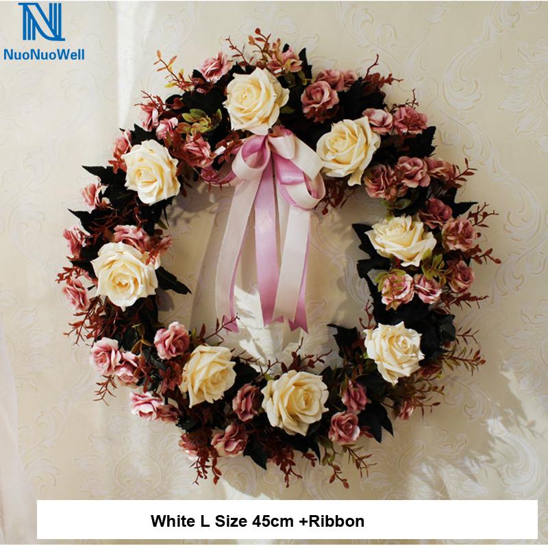 

NuoNuoWell 35-45cm Artificial Rose Garland Wedding Flower Wreath Ring Home Door Lintel Hang Decor Handmade Floral Decorative Flowers & Wreat