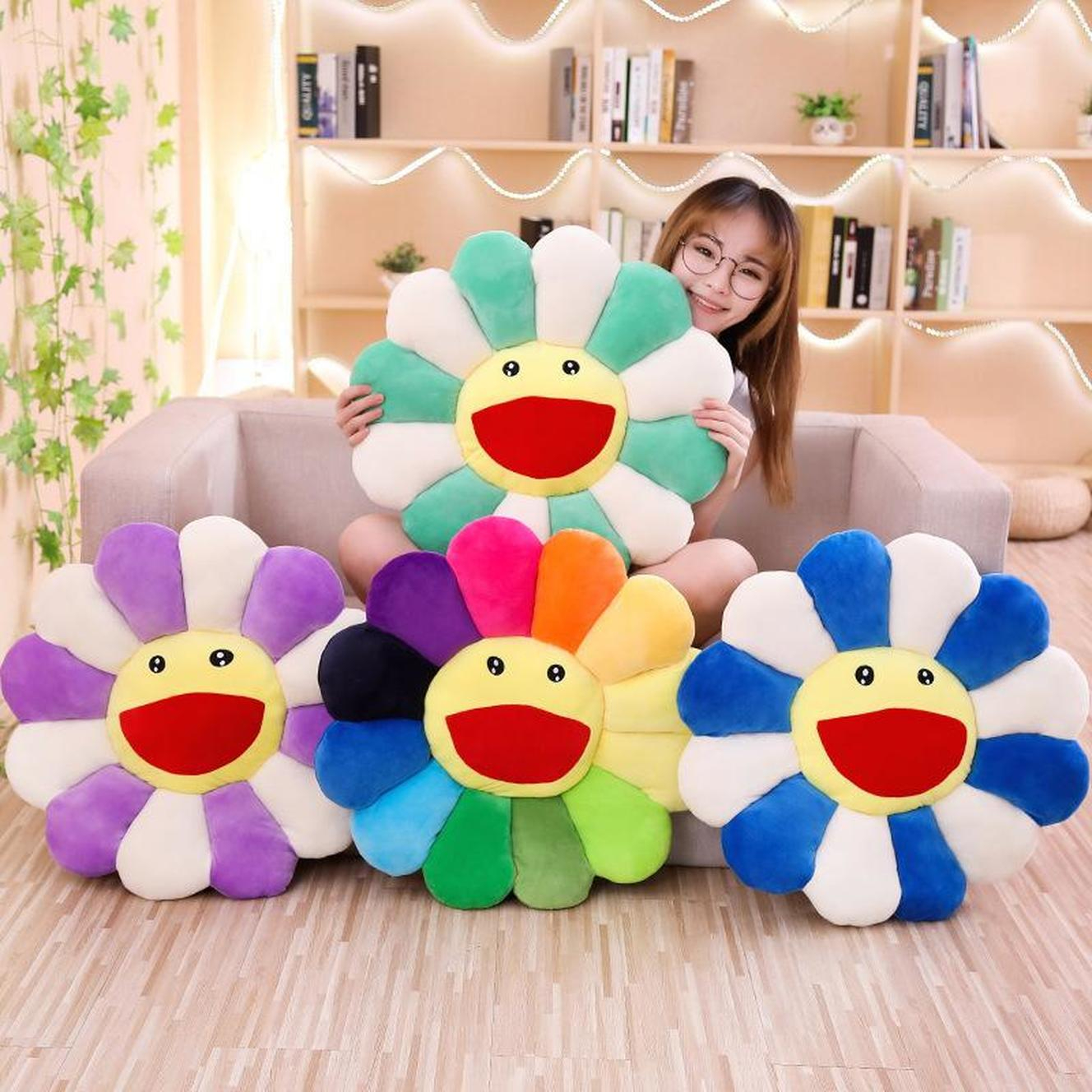 DHL Multicolor Plush Dolls Toy Sunflower Cute Murakami Takashi Sunflowers Plushs Cushion Toys Soft Pillows Sofa Doll 43CM 50CM large size-image-717226228