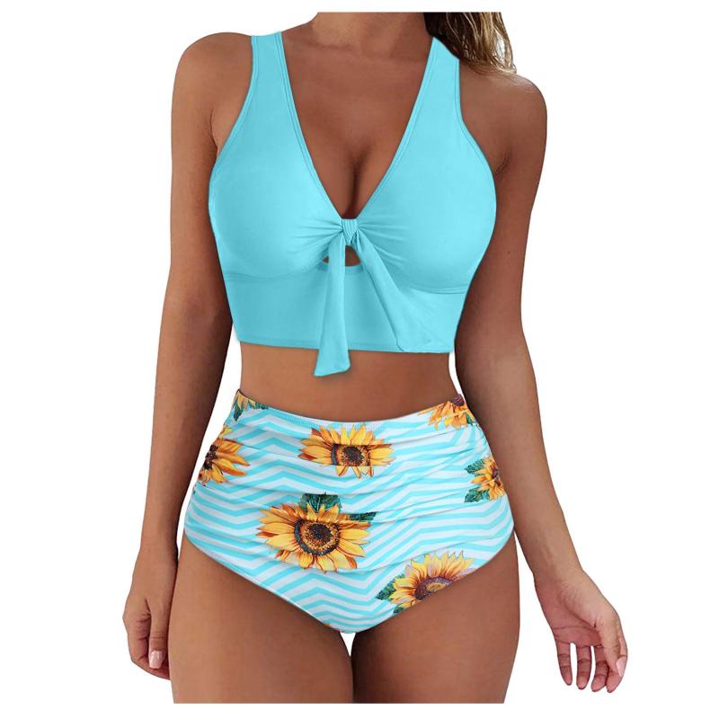 

Women's Swimwear Women Sunflower Print Bikini Sexy Bow High Wasit Brazilian Swimsuit Set Two Piece Swim Beachwear Bathing Suit #T3G, Pink
