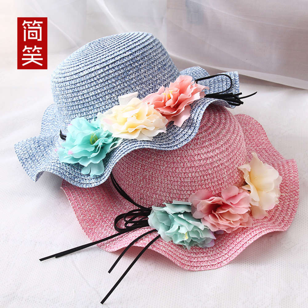 

children's Hat Flower sunshade hat girl sunscreen mixed color summer cool beach big eaves, Yellow