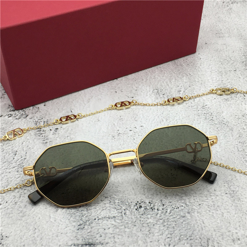 

Fashion trend women designer sunglasses 2040 Summer Vintage metal Polygon with chain glasses Avant-garde fashionable style Top quality UV Protection