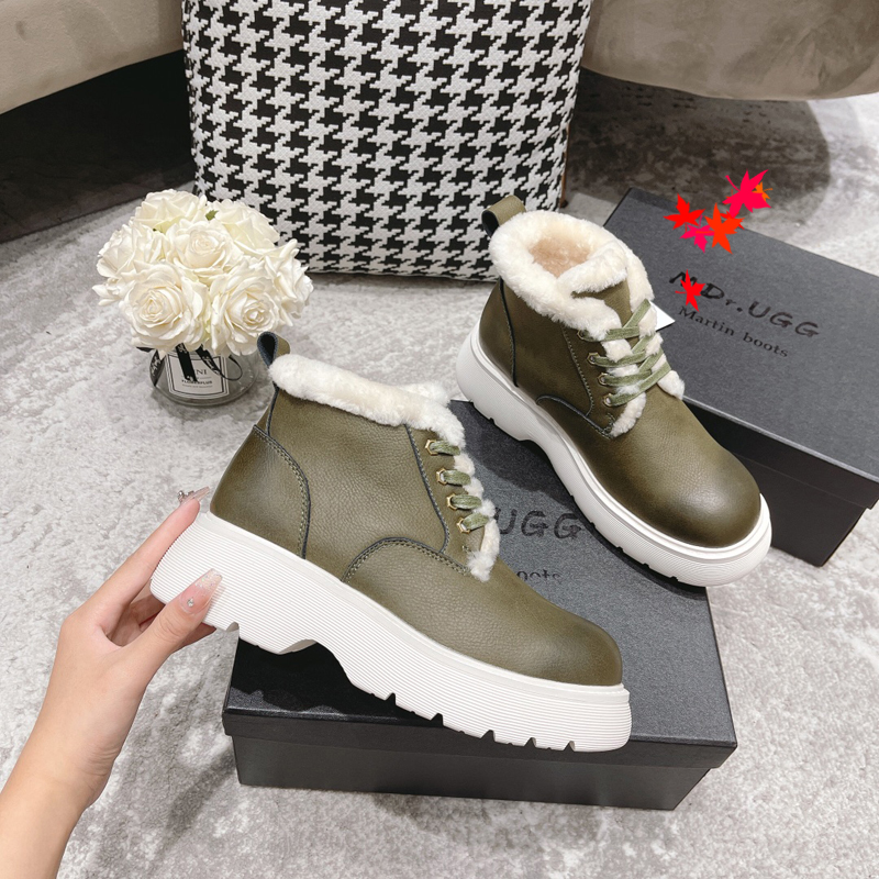

2022 Leather Boots ladies short Ankle Cowskin Boot autumn winter Chunky Heel Martin Booties Fashion Camfortable shoes Top Quality with box size 35-40 -H128, Picture color