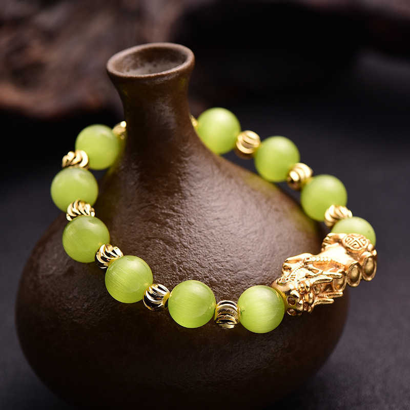 

Makaron Pink White Blue Green Cat's Eye Stone Sand Gold Agate Bracelet Female Gift Headdrs, Golden;silver