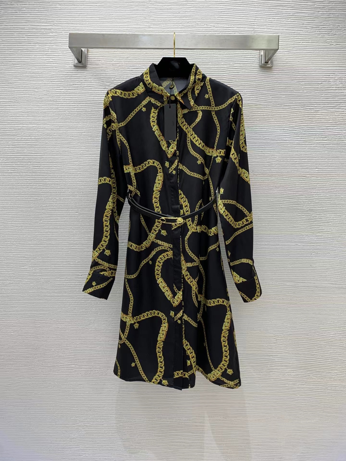 

Milan Runway Dress 2022 Spring Summer Lapel Neck Long Sleeve Print Designer Dresses Brand Same Style Women' 0309-9, Picture color