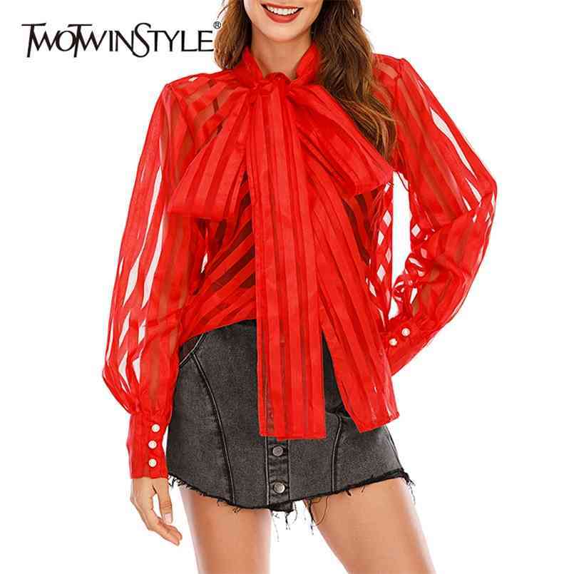 

Striped Korean Blouse For Women Bow Collar Lantern Long Sleeve Casual Shirt Female Fashion Clothing 210524, Yellow