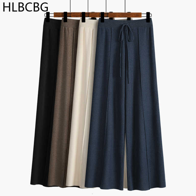 Women&#039;s Pants & Capris autumn winter THICK casual straight pants women female drawstring loose knitted wide leg Trousers HRRS-image-702383884