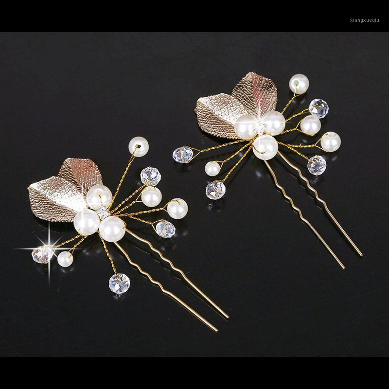 

Hair Clips & Barrettes Headwear Earings Bride Headdress Set Handmade Sweet Korean Leaf Jewelry Wedding Gold Flower Retail LB, Golden;silver