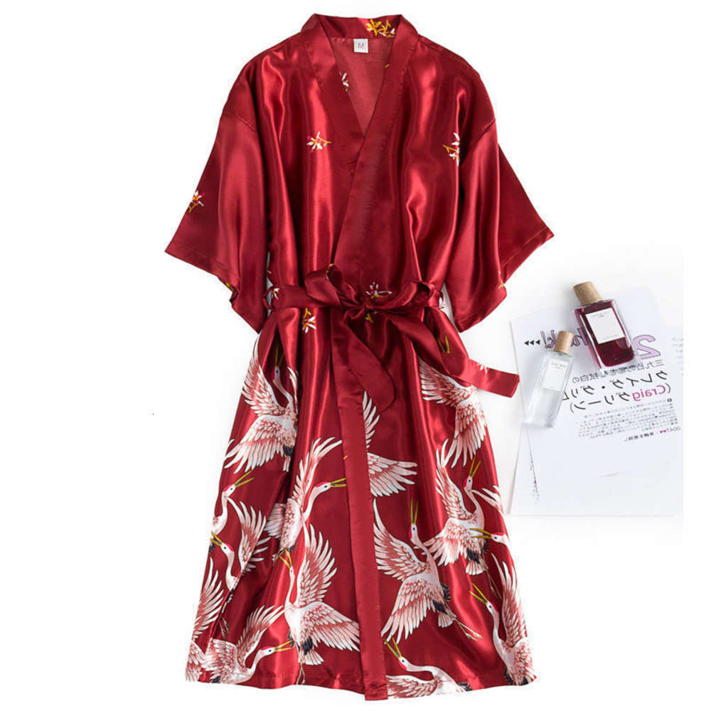 

Couple pajamas female spring and autumn summer long crane robe morning bride ice silk bath sexy home kimono