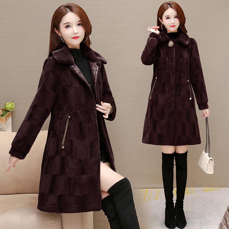 

Women's Wool & Blends FTLZZ Autumn Winter Women Medium Length Imitation Mink Hair Coat Knee-Length Long Sleeve Casual Fashion Elegant Overco, Coffee
