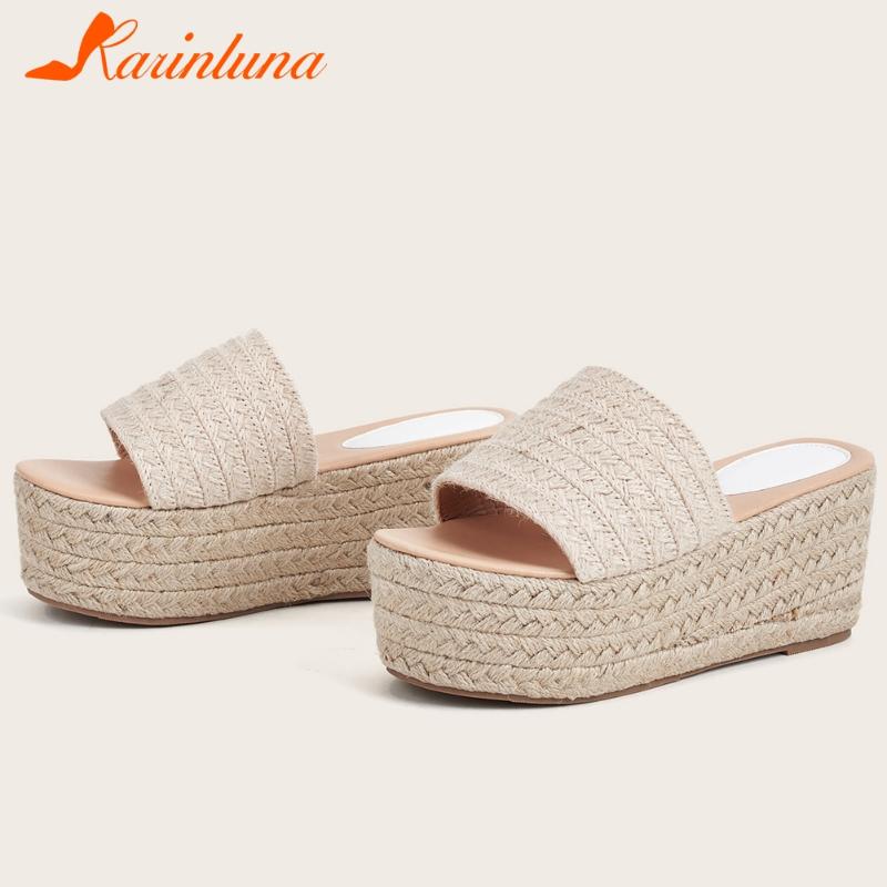 

KARIN brand new female casual comfort simple slippers platform wedges high heels women slippers 2021 summer women shoes, Black