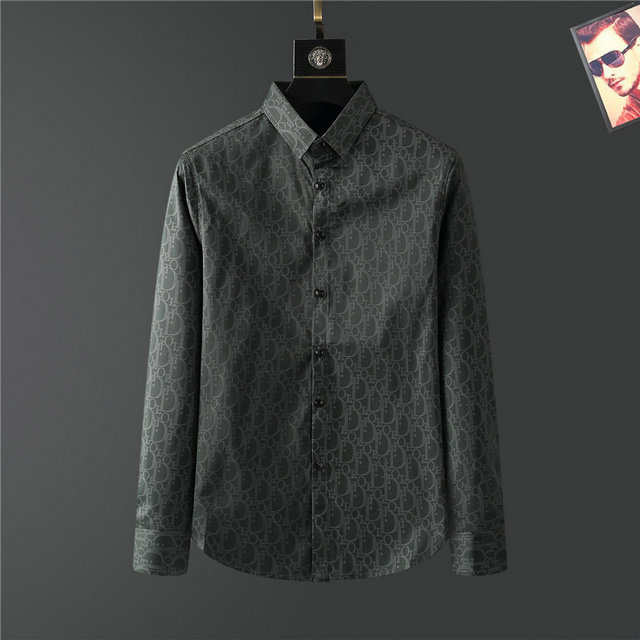 

2021 Polka Dot Mens Designer Shirt Autumn Long Sleeve Casual Dress Shirts Style Homme Clothing M-2XL#87, Gray