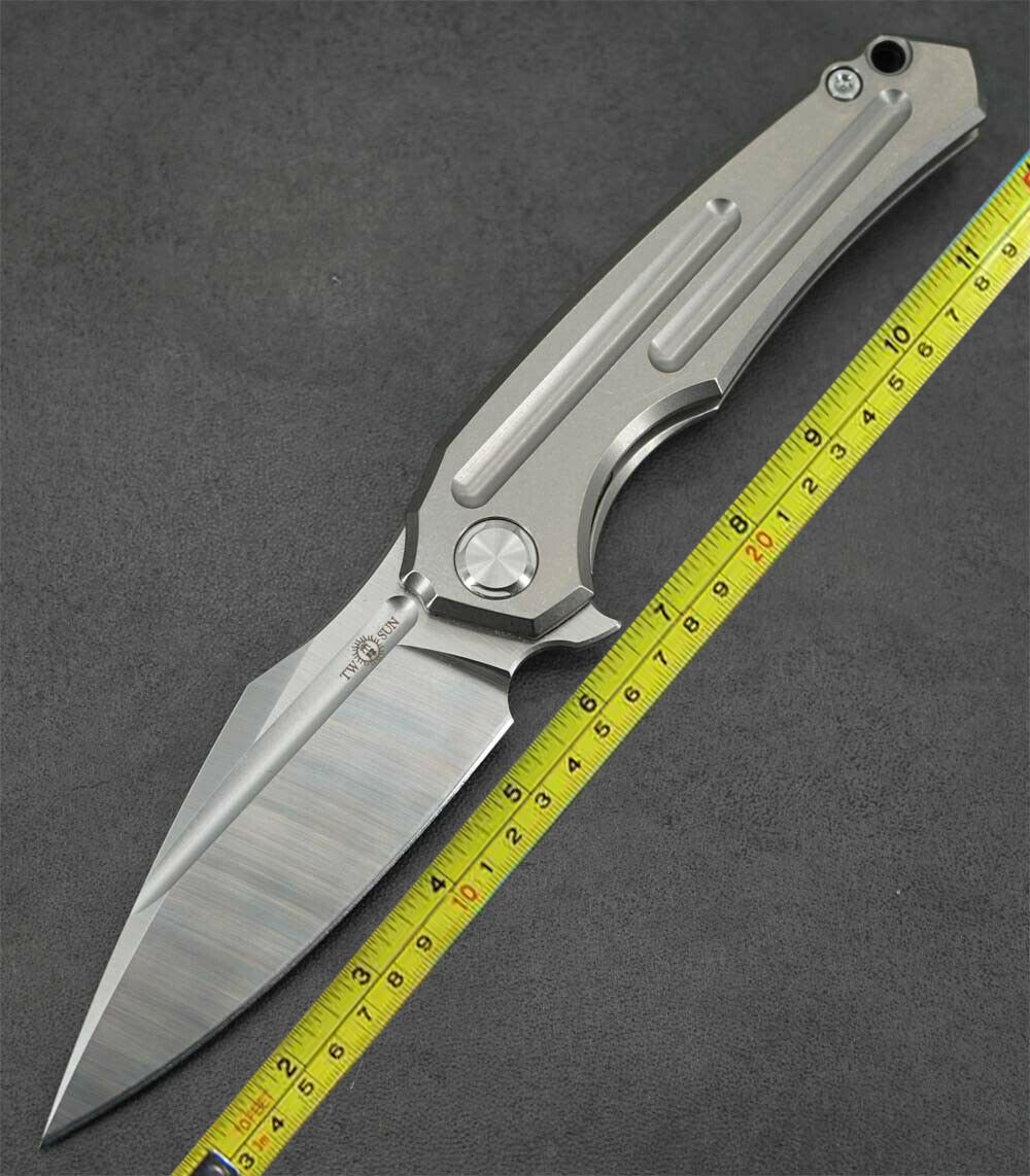 Twosun Knives M390 Titanium Fast Open Flipper Pocket Folding Knife TS220-M390-image-708890090