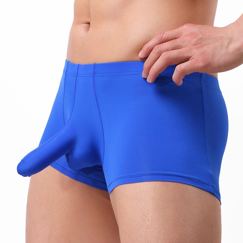 

Men's Underwear Boxers Elephant Nose Bulge Pouch Ice Silk Seamless Male Panties Sexy Youth Gay Trunk Boxershorts Mens Underpants, Gray