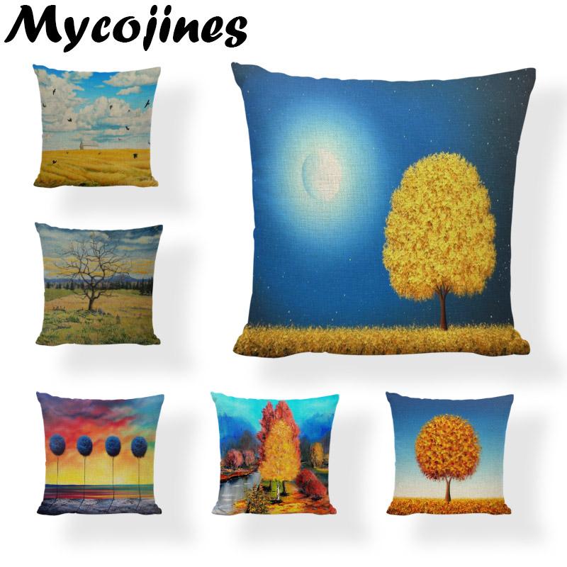 

Design Cushion Cover Lucky Red Tree Pillowcase Landscape Blue Sky Cloud Pillow Home Sofa Gift Decoration Throw Pillows Cushion/Decorative