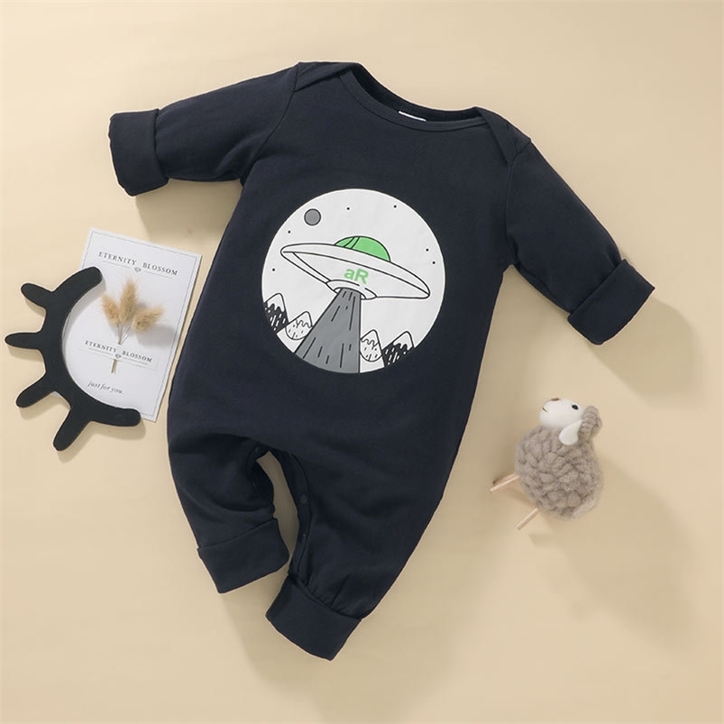 

Infant born Baby Boys Girls Romper Winter Long Sleeve Print Space Cute Rompers Clothes Outfits 210629, White