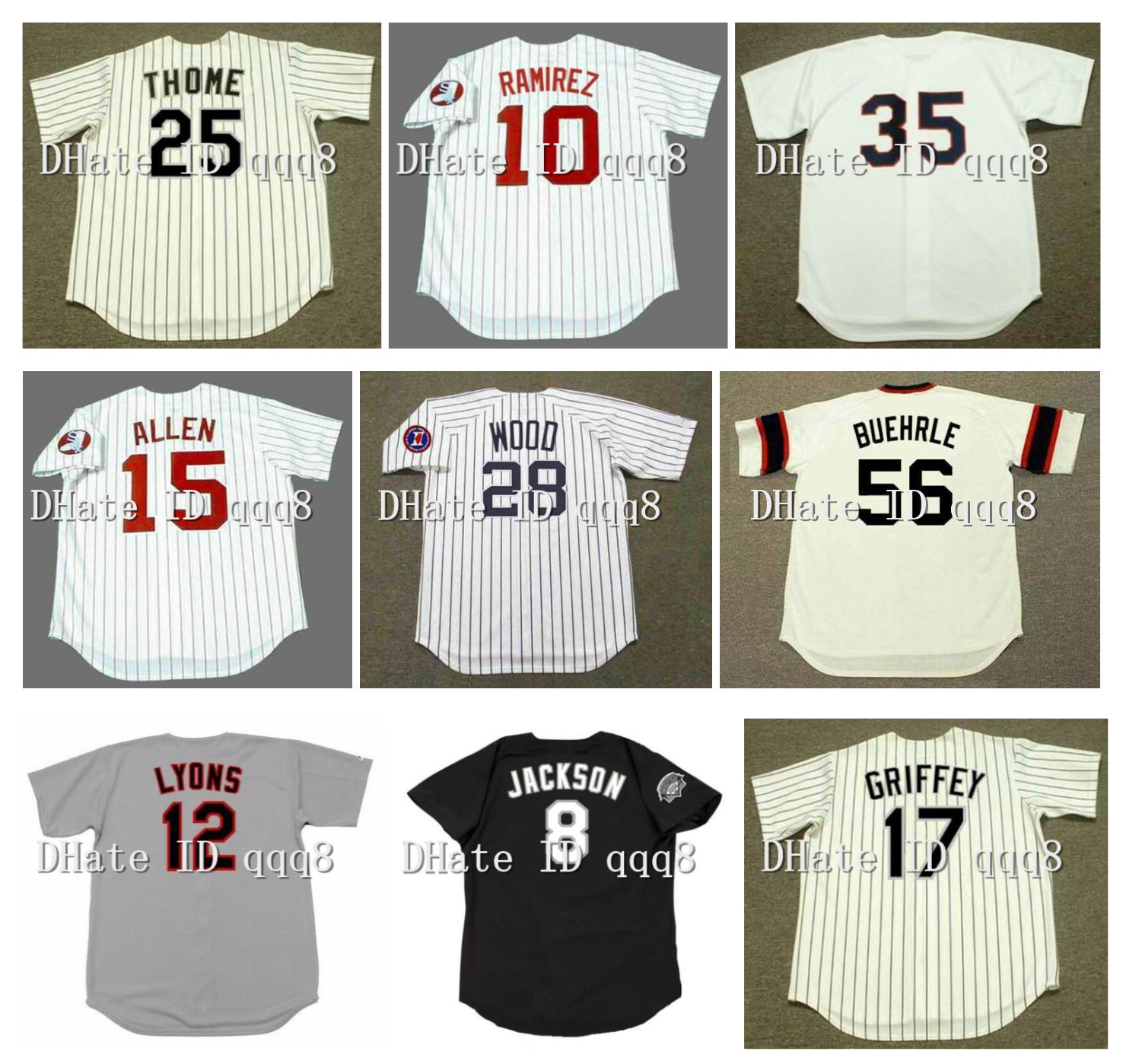 

Vintage Jersey KEN GRIFFEY JR. BO JACKSON PAUL KONERKO RICHIE ALLEN RON SANTO WILBUR WOOD FRANK THOMAS MARK BUEHRLE Jack McDowell Ron KITTLE Larry Doby Retro Baseball, As pic