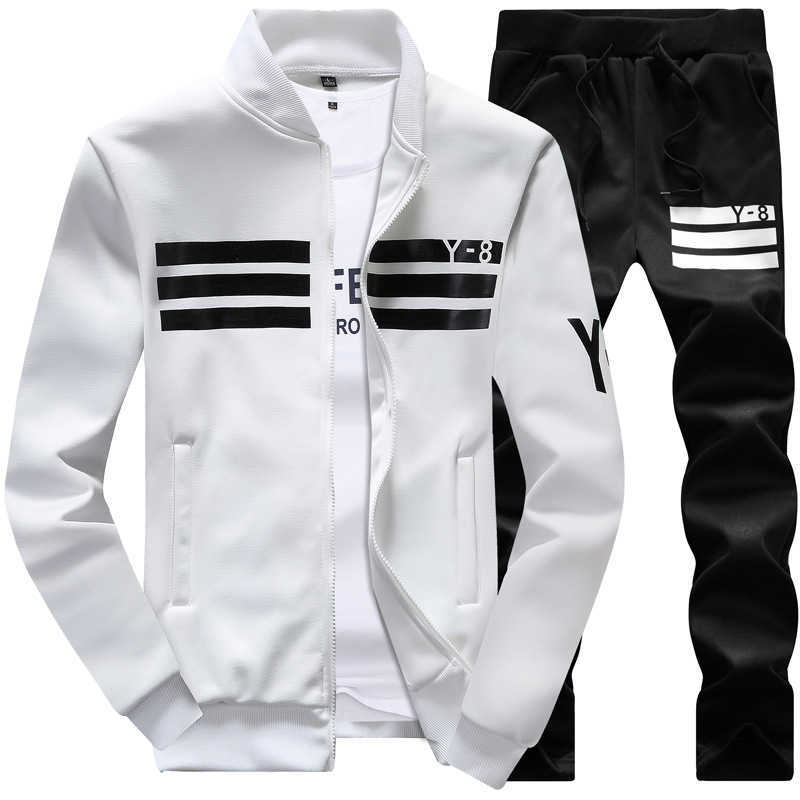 

Plus Size 9XL 8XL 7XL Men's Sporting Suit Male Tracksuit Men Spring Autumn Casual Sportswear 2 Piece Set Jacket+Pants Clothing X0610, Black