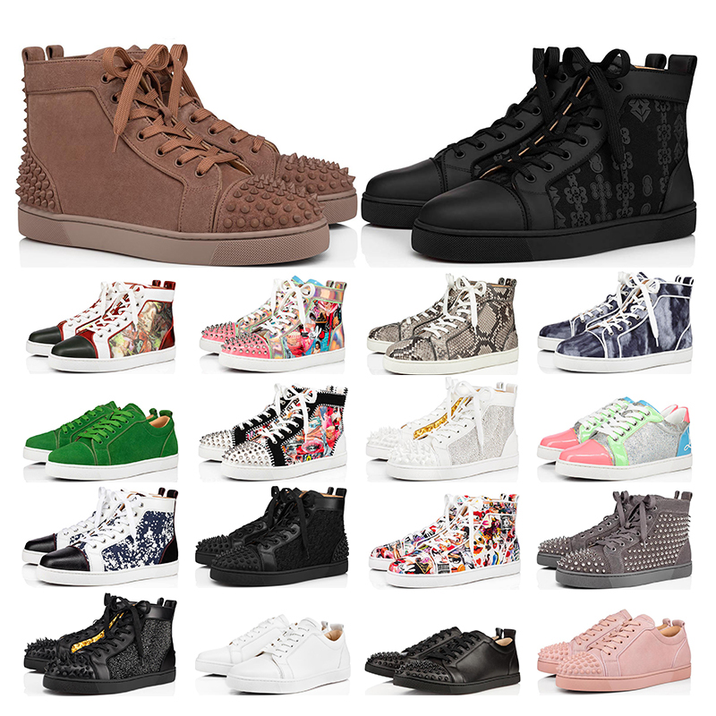 

top mens shoes Luxurys Designers red bottoms high low tops studded spikes fashion suede leather black silver women flat sneaker Party Lovers