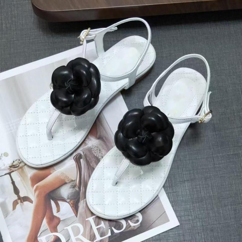 

Designer fashion new women's Camellia sandals high quality girls' Leather Sandals leisure shopping banquet women's shoes, White flower