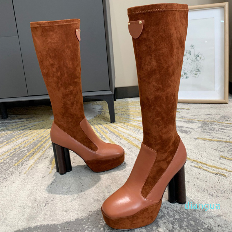 

Womens Combat Martin Ankle Boots Australia Floral Shape High Heels Platform Boots Winter Top Genuine Leather Stitching Over The Knee Booties, Original box