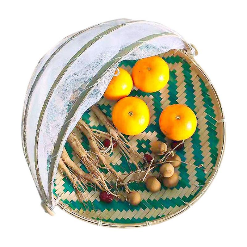 

Hand-Woven Tent Basket Cover Storage Container Outdoor Baskets Picnic Mesh With Gauze
