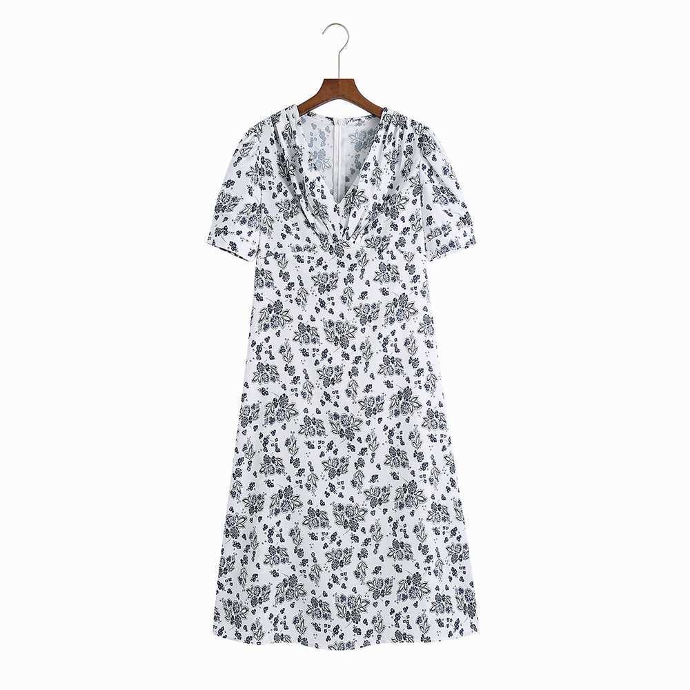 

Women Summer Dress Fashion Short Sleeve Modern Lady Midi Sundress in Floral Prints 210602, As photo