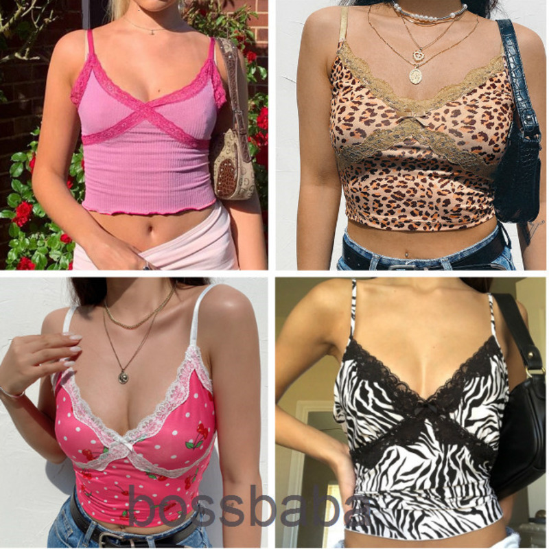 

Women's T-Shirt Women Tank Tops Sweet Bowknot Strawberry Leopard Print Lace Crop Fashion Halter Sleeveless Tube V-neck Printed Sus, 3201 blue