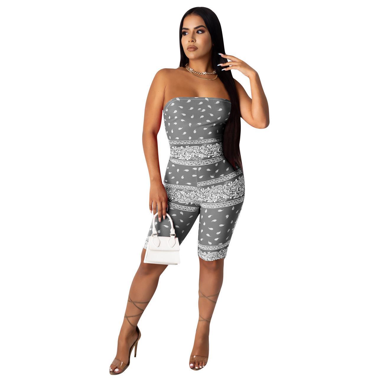 

Tube Top Backless Rompers Bandana Shorts Women Sexy Jumpsuits Summer Bodycon One Piece Outfit Clubwear 2XL, Red