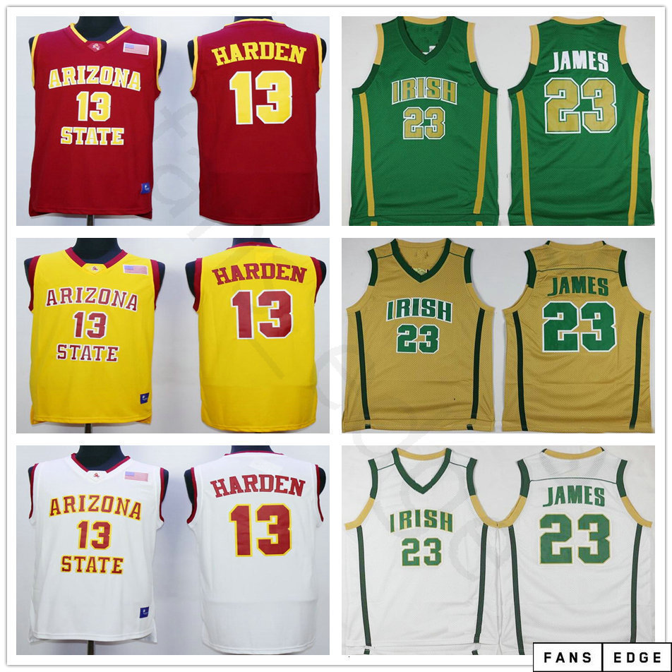 

NCAA Mens Arizona State Sun Devils College James #13 Harden Jersey Stitched St. Vincent Mary High School Irish LeBron 23 James Basketball Jerseys, White