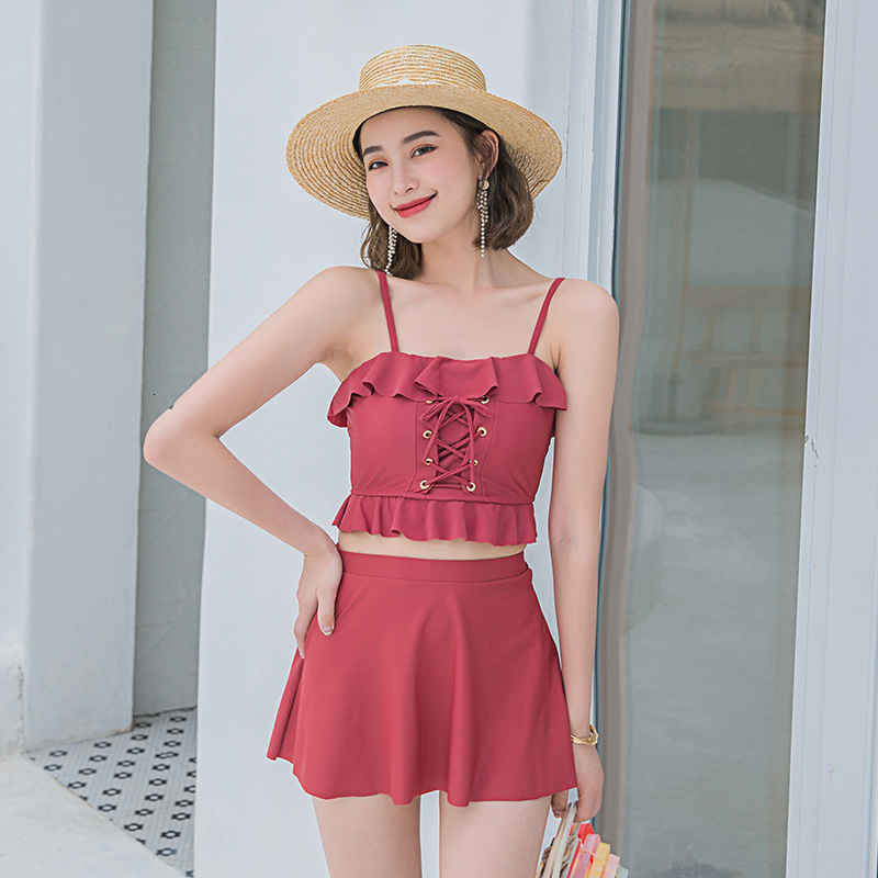Bikini Women&#039;s Split Skirt Three Piece Student&#039;s Mini Bust Spring Swimsuit-image-674171395
