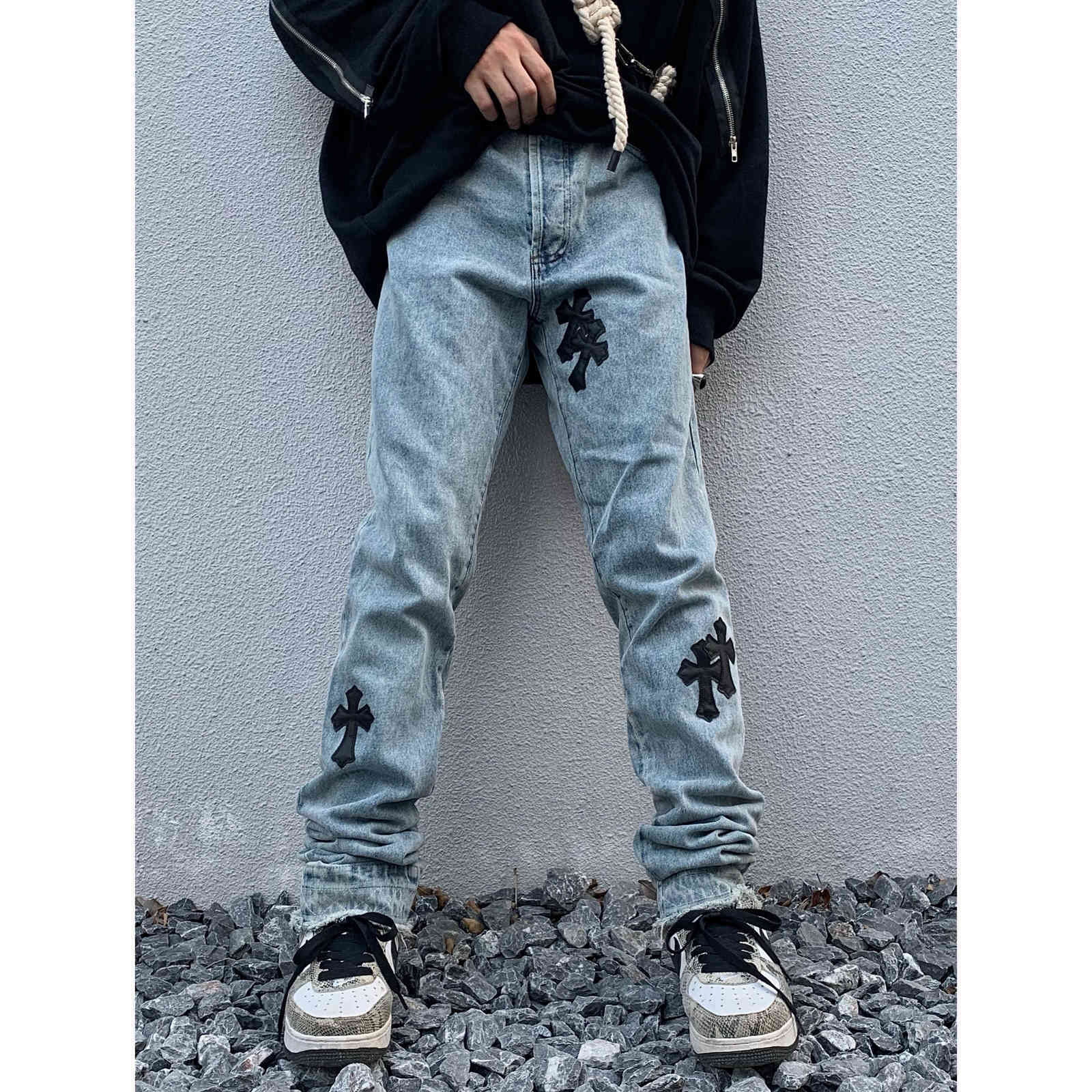 

Chrome-Hearts Ch Classic Notabsent Straight Cross Versatile Mocho High Street Crosin Jeans, Blue
