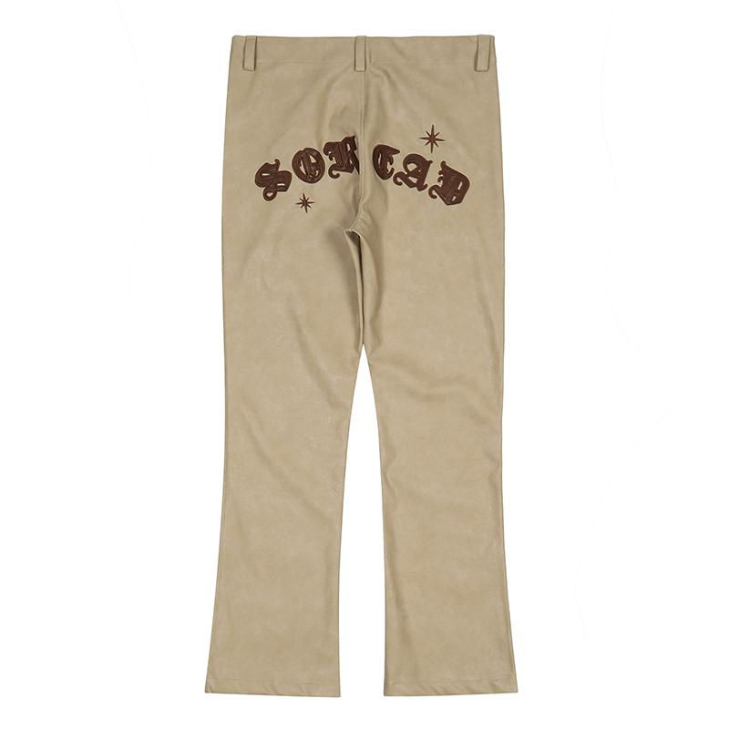 

Men's Pants Street Letter Embroidery Pu Leather Mens Hip Hop Casual Trousers Straight Retro Harajuku Oversized Solid Color Couple, Black