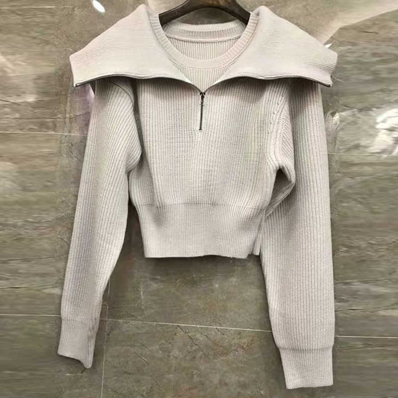 

Solid High-waisted Fashion Autumn and Winter Loose Sheath Short Sweaters for Women 210615, Gray