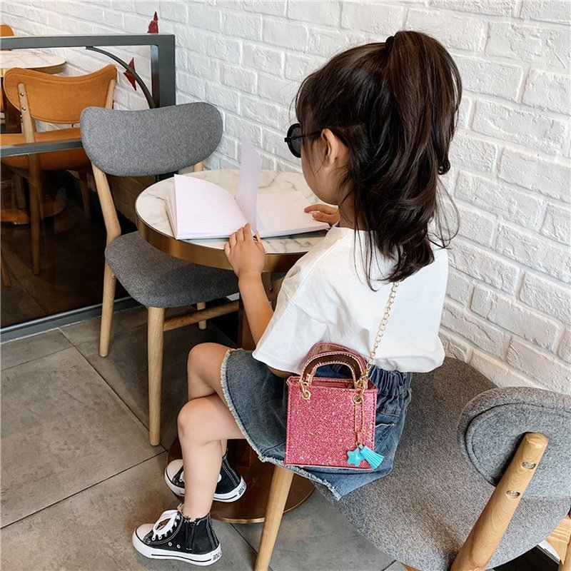 

2021 kids sequin bags PU mini handbag glitter baby girls one shoulder message coin purse children gifts, Black