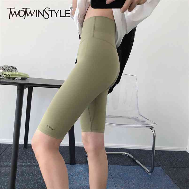 

Patchwork Letter Black Pants For Women High Waist Knee Length Slim Pant Female Summer Fashion Clothing 210521