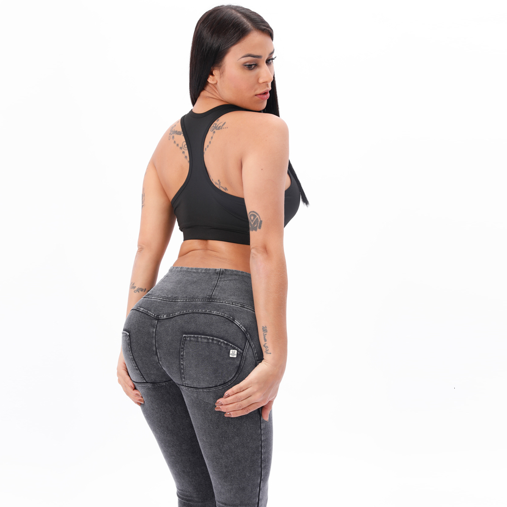 Grey Women Sex Elastic Cotton Jeans