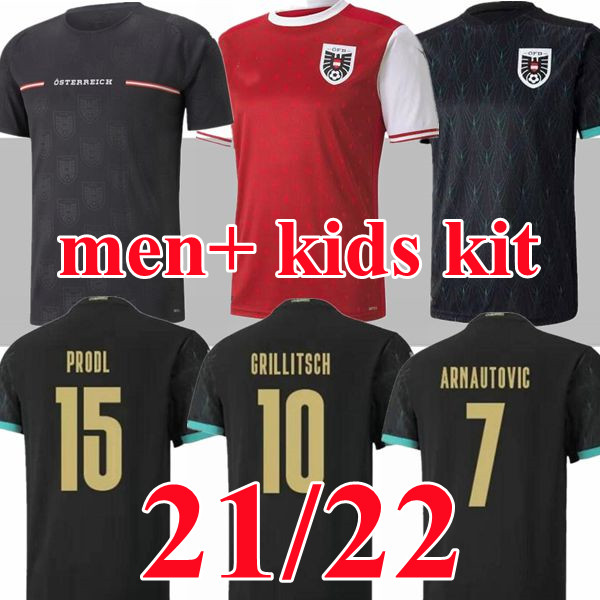 

new away 2021 2022 Austria soccer jersey men and kids kit 21 22 Alaba Arnautovic Sabitzer Grillitsch camisetas national team home away football shirts, Black
