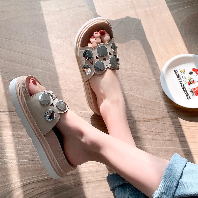 

Slippers 2021 Women Platform Chunky Outside Dress Woman Casual Shoes Metal Designers Yellow Beach Sandals Ladies Open Toe Slides, Black