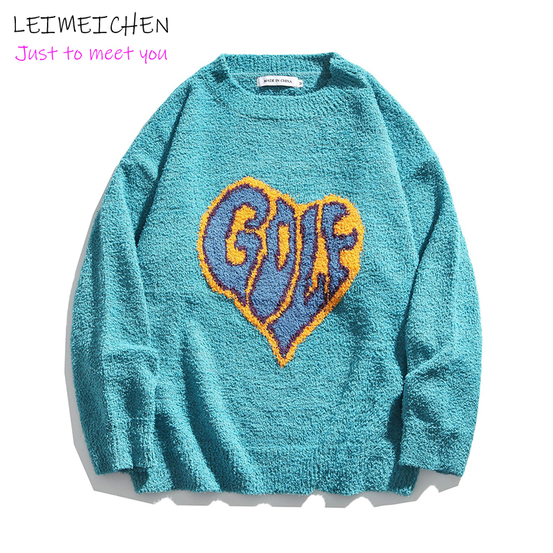 

Mens Knit Sweater Streetwear HipHop 2020 Autumn Winter Men Vintage Harajuku Loose Knitted Couple Short Sweaters Pullover Tops, Black