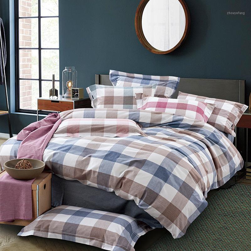 

Bedding Sets Mu Lan Plaid Thick Colored Cotton 4-piece Set Cotton-style Minimalist Bedsheet Quilt Cover